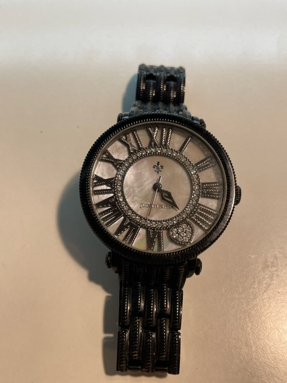 Judith Ripka Black Watch with Mother-of-Pearl Dial and Crystal Accents
